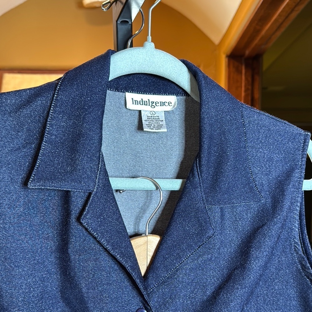 Vintage Indulgence Indigo Blue Jean Vest Pantsuit Size Large - Picture 6 of 13